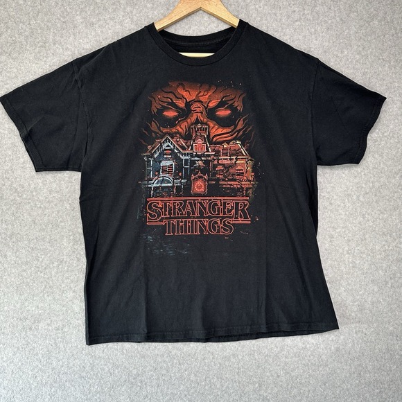 Stranger Things Shirt Mens Extra Large Black Crew Neck Short Sleeve Graphic - Picture 1 of 6